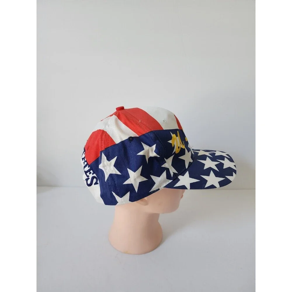 Vintage USA United States Stars Snapback Hat Nissin Cap Adjustable, White Red